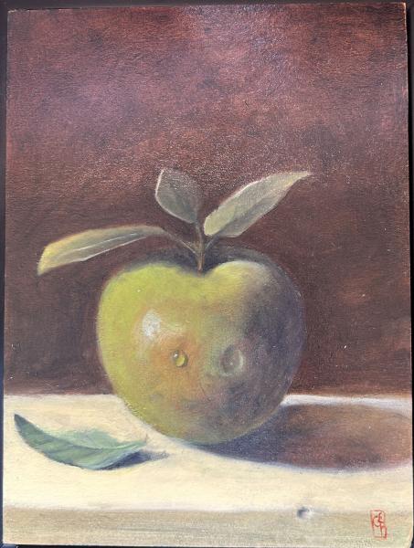 Apple of My Eye, oil on panel, 8 x 6 inches, $500 