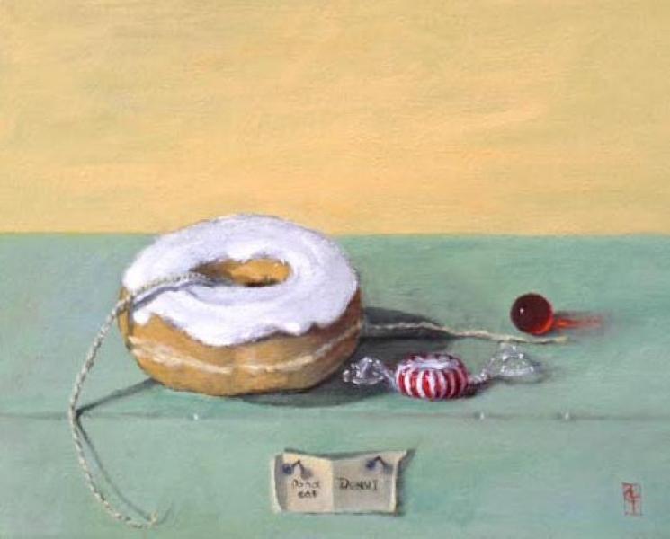 Donut on a String, oil on panel, 8 x 10 inches, $850 