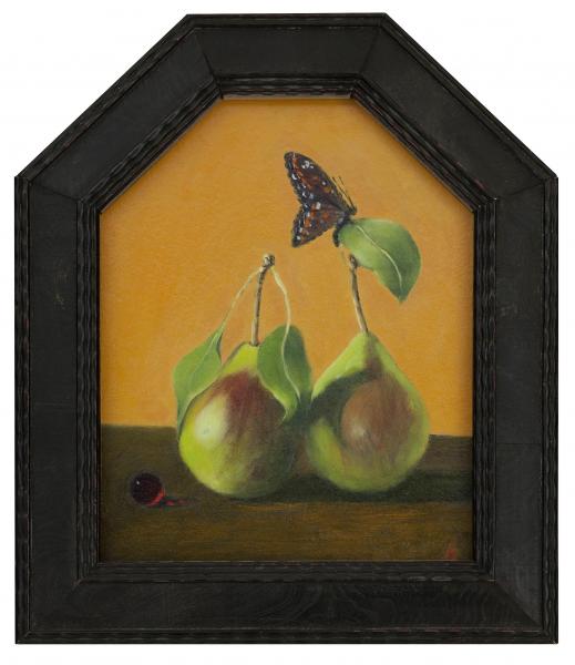 Butterfly Visits II, oil on panel, 5 x 7 inches, $500 