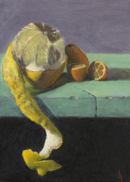 Peeled, oil on panel, 7 x 5 inches, $500 