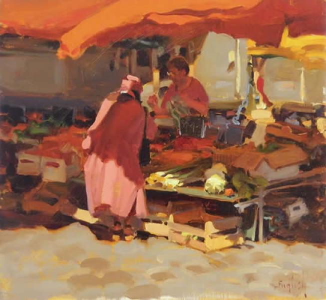 Red Market Day, oil on canvas, 13 x 14 inches   SOLD 