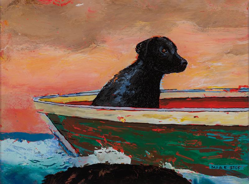 Black Dog, acrylic reverse painting on glass, 9 x 12 inches   SOLD 