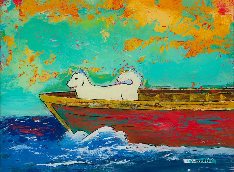 White Dog, acrylic reverse painting on glass, 9 x 12 inches   SOLD 
