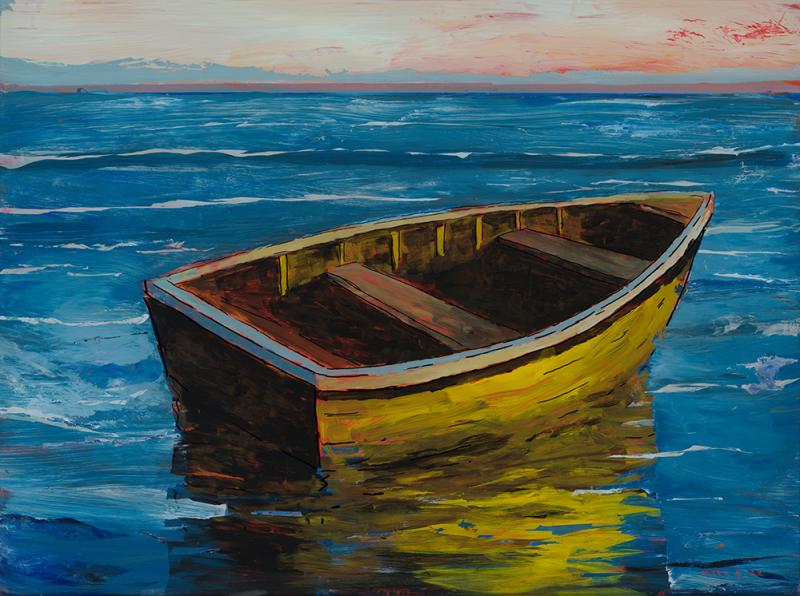 Yellow Boat, acrylic reverse painting on glass, 19 x 25 inches   SOLD 