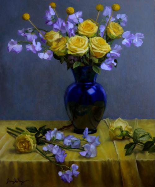Sweet Pea and Yellow Roses, oil on linen, 24 x 20 inches, $3,200 