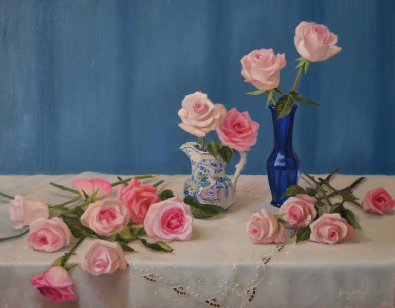 5 Charles Street Roses, oil on linen, 22 x 28 inches, $3,500 