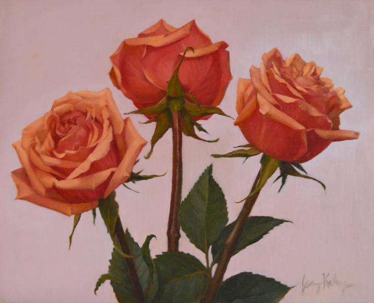 Peach and Pink Roses, oil on linen, 8 x 10 inches, $800 