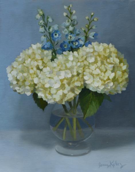 White Hydrangea and Delphinium, oil on linen, 14 x 11 inches   SOLD 