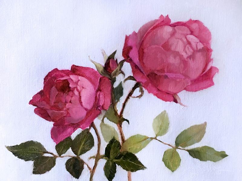 Late Garden Roses, oil on linen, 6 x 8 inches, $700 