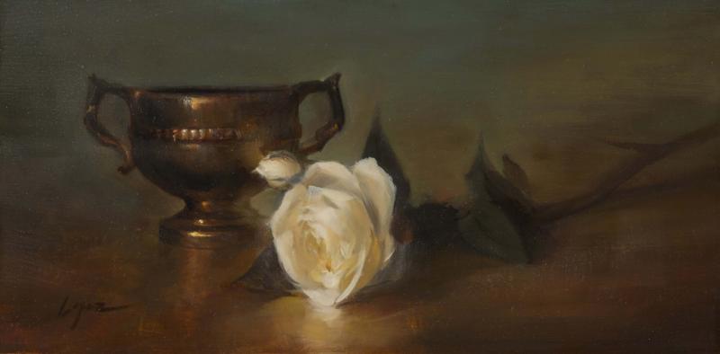 Copper n' Posies, oil on panel, 8 x 16 inches, $1,800 
