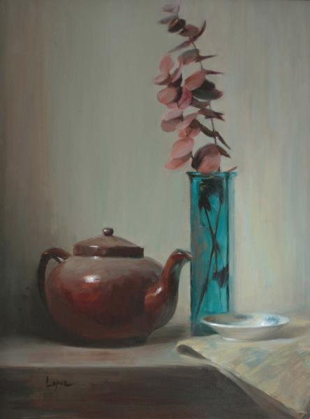 Tea at Three, oil on panel, 18 x 14 inches, $4,200 