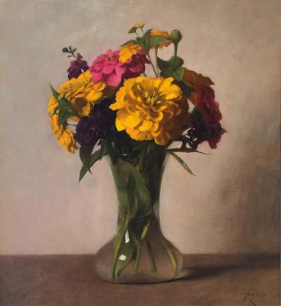 Zinnias, oil on linen, 12 x 11 inches   SOLD 