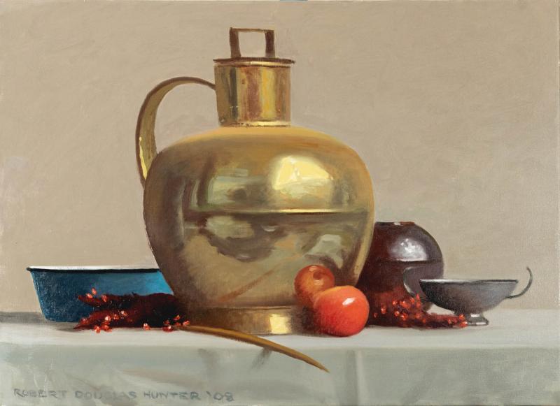 Arrangement with Large Brass Container, oil on canvas, 20 x 28 inches, $11,500 