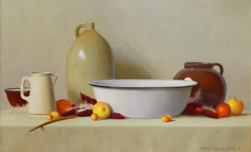Arrangement with Apples, Tangerines and Kumquats, oil on canvas, 25 x 40 inches, $20,000 