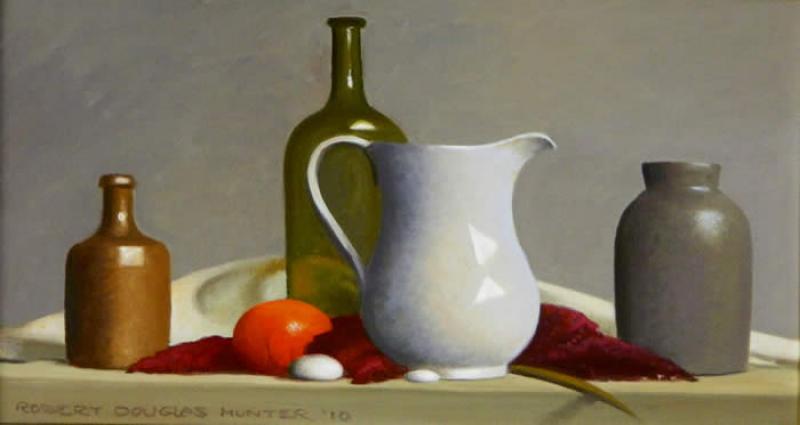 Crockery, Glass, Orange and Red, oil on canvas, 14 x 24 inches   SOLD 