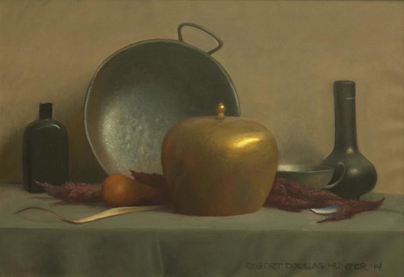 Arrangement with a Covered Brass Bowl, oil on canvas, 18 x 26 inches, $9,300 