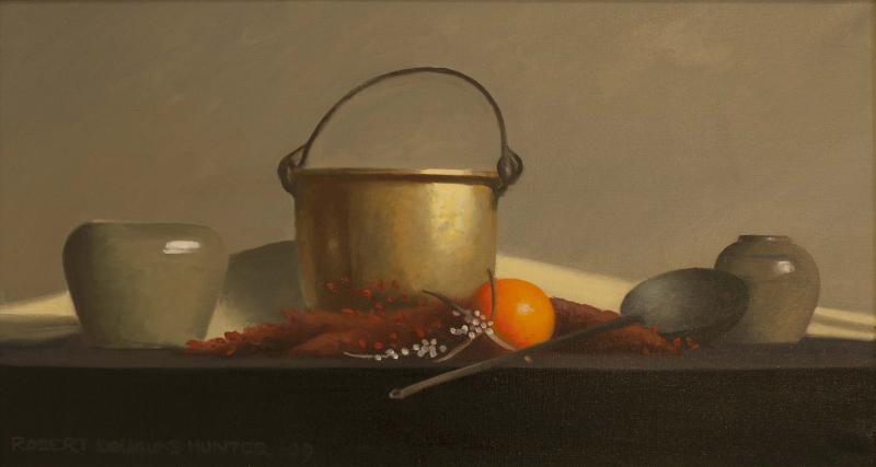 Arrangement with a Orange , oil on canvas, 14 x 26 inches, $7,000 