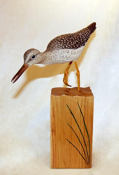 Lesser Yellowlegs, carved tupelo with oils,    SOLD 