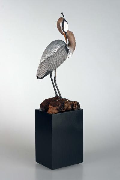 Great Blue Heron, carved tupelo with oils,    SOLD 