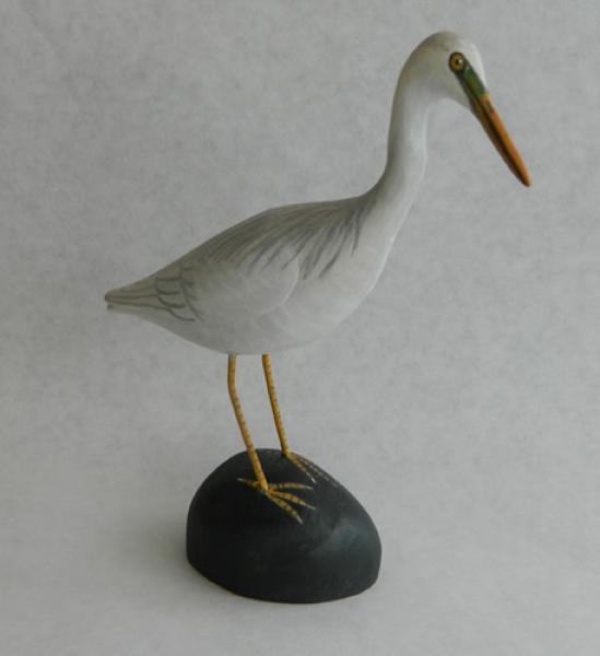 Miniature Egret, carved tupelo with oils, 6 x 4.75 inches   SOLD 