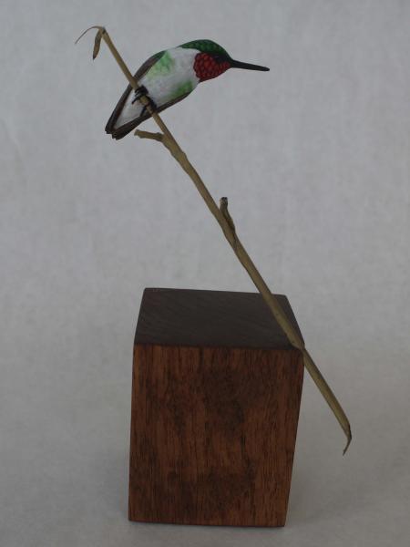 Ruby-Throated Hummingbird , carved tupelo with oils,    SOLD 