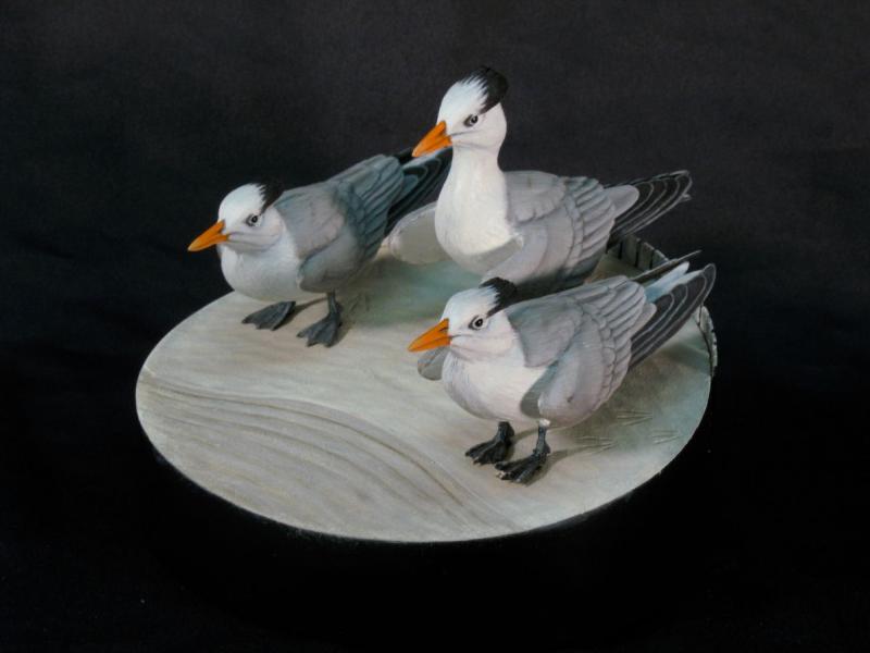 Sanibel Soiree, Royal Terns, carved tupelo with oils, , $1,400 