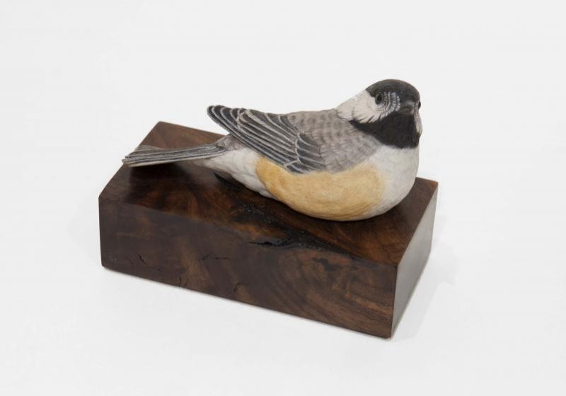 Spring Break, Lifesize Chickadee, carved tupelo with oils,    SOLD 