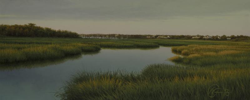 Evening on Sesuit Creek, oil on panel, 3 x 7.5 inches   SOLD 