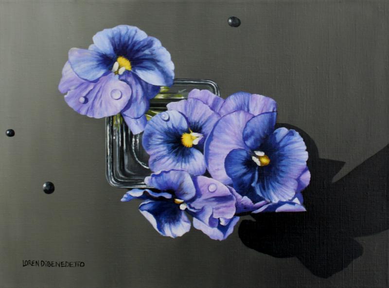 Pansies with Water Droplets, oil on canvas, 12 x 16 inches   SOLD 