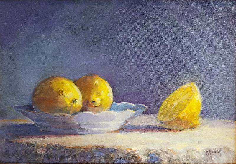 Blue Plate with Lemons, oil on canvas, 9 x 12 inches, $1,800 