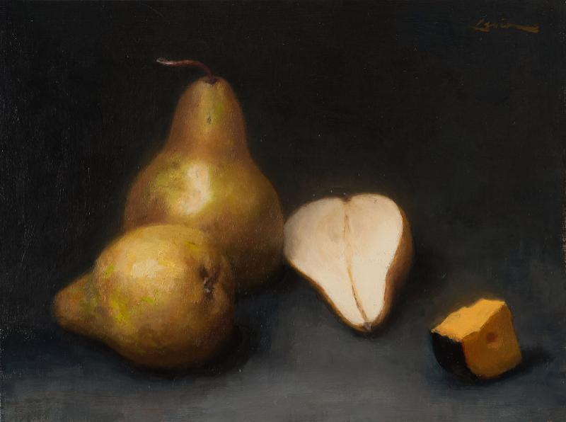 Pears, oil on linen, 9 x 12 inches, $2,900 