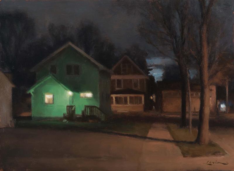 Porch Light, Nocturne, oil on linen, 8.75 x 12 inches, $Please Inquire 
