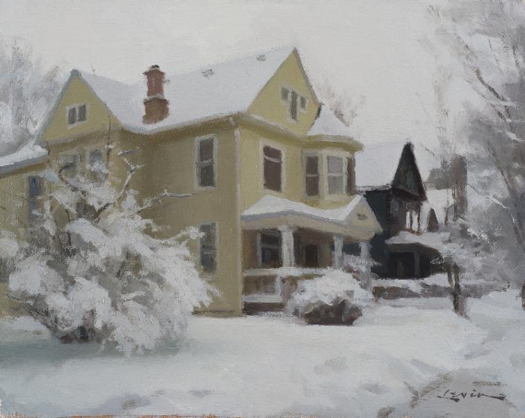 Snowy Houses, oil on linen, 8 x 10 inches, $2,600 