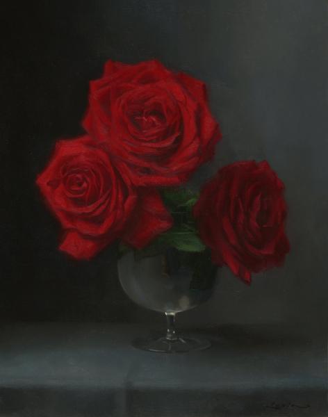 Three Roses, oil on canvas, 15 x 12 inches   SOLD 