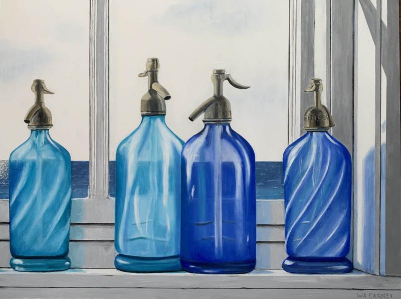 Bottles with a View II, oil on linen panel, 18 x 24 inches, $3,600 
