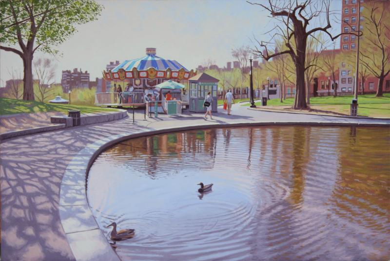 Frog Pond & Carousel, oil on canvas, 16 x 24 inches, $3,400 