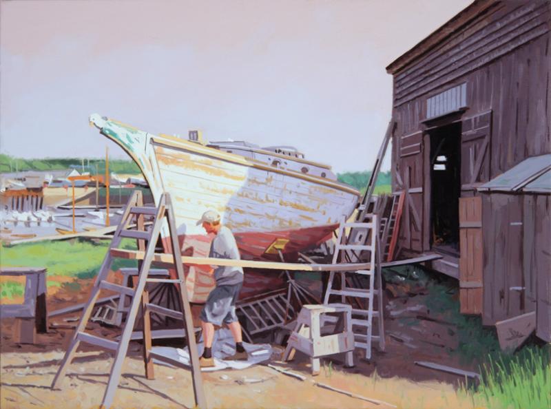 Refinishing the Hull, oil on linen, 12 x 16 inches   SOLD 