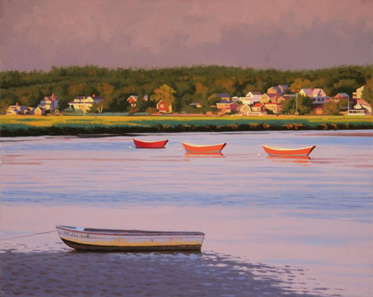Three Red Dories, oil on canvas, 16 x 20 inches, $3,000 