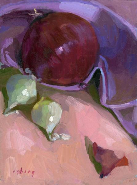 Onions, oil on canvas panel, 8 x 6 inches, $900 