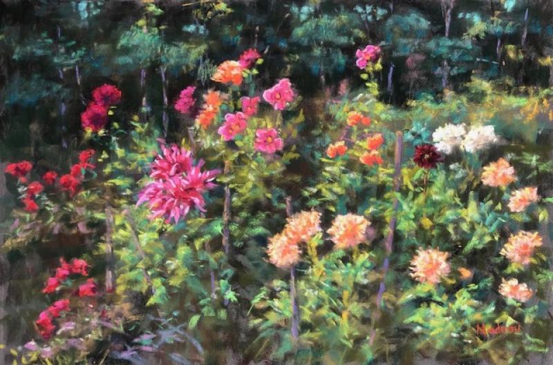 Dahlia Delight, pastel on La Carte, 12 x 18 inches, $1,300 