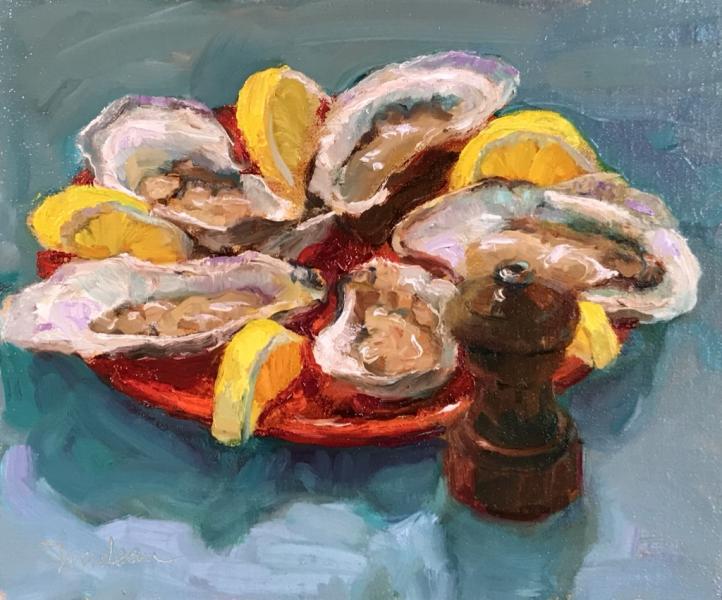 Favorite Oysters, oil on wood panel , 10 x 12 inches, $950 