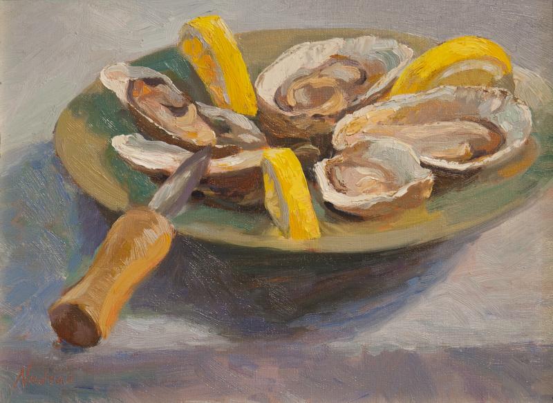 Oyster Pinwheel , oil on mounted canvas, 9 x 12 inches   SOLD 