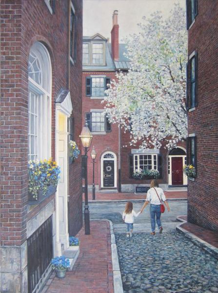 Evening Shopping, Beacon Hill, oil on canvas, 18 x 24 inches, $5,400 