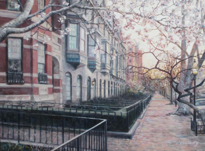 First Light of Morning, Back Bay, oil on panel, 9 x 12 inches, $2,400 