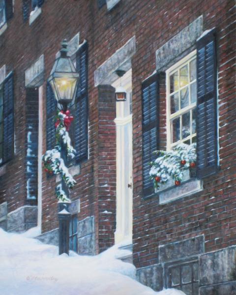 Holiday Morning- Beacon Hill, oil on panel, 8 x 10 inches   SOLD 