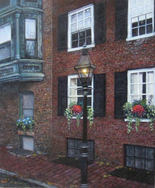 Sentinel, Revere Street, Beacon Hill, oil on panel , 10 x 8  inches, $2,200 