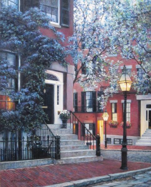 Early Morning, Spring, Louisburg Square, oil on panel , 14 x 18 inches   SOLD 