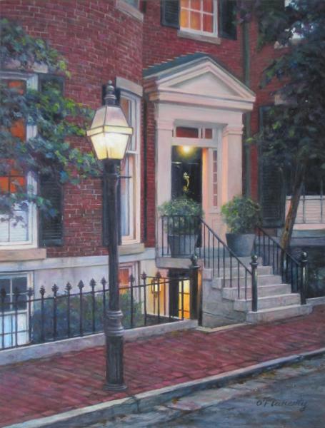 Early Morning, Summer, Louisburg Square, oil on panel , 9 x 12 inches   SOLD 