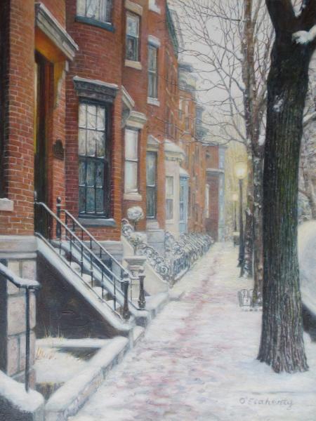 Winter Dusting, Early Evening, oil on panel , 9 x 12 inches   SOLD 