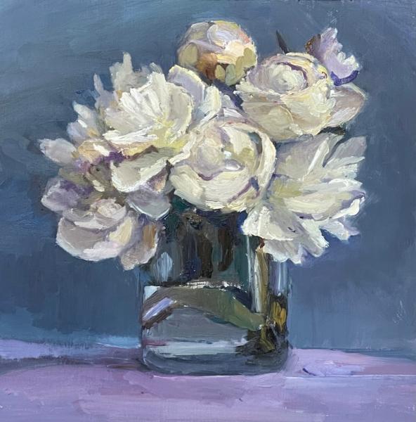 Peonies in Purple Haze, oil on panel , 12 x 12 inches, $2,000 